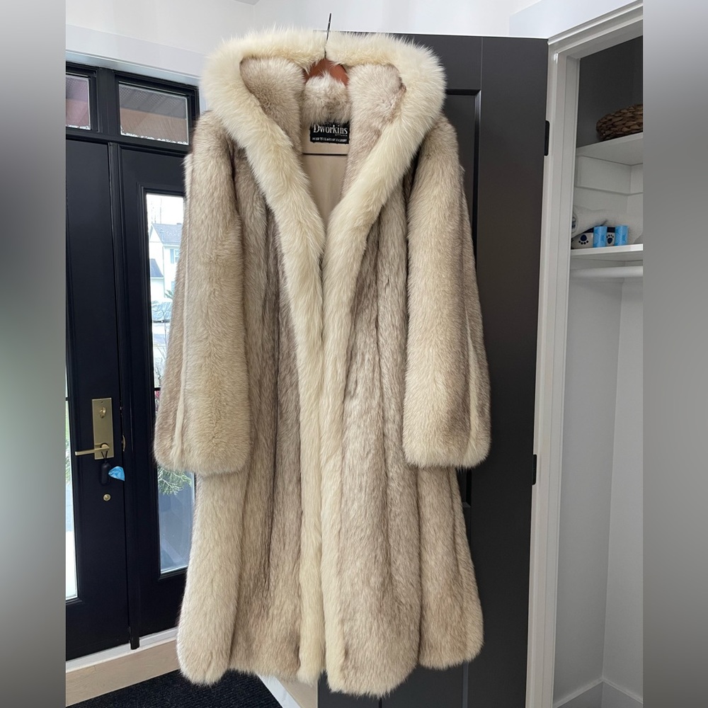 Ladies Norwegian Blue Fox Fur Coat with Hood